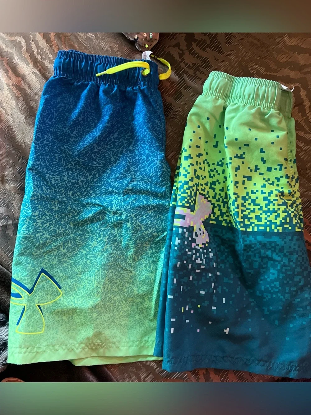 Under Armour Boys' Blue & Lime Green Swim Shorts with Drawstring-SZ 18-20-NWOT